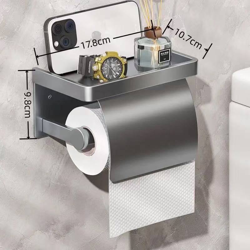 Wall-mounted bathroom paper holder with shelf